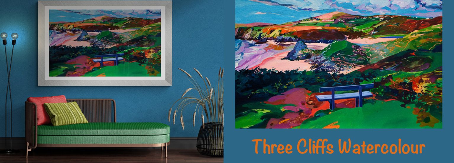 room - wide - three cliffs watercolour